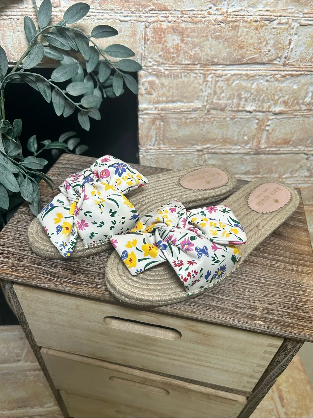 Kate Spade Geneva Garden Bouquet Floral Bow Espadrille Slide Sandals Size 9